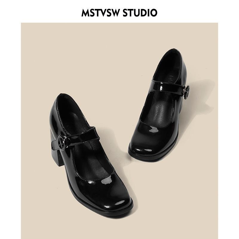 Mary Jane Shoes Women's Retro Hepburn Black High Heel One-button Thick Heel Square Head Single Shoes Women