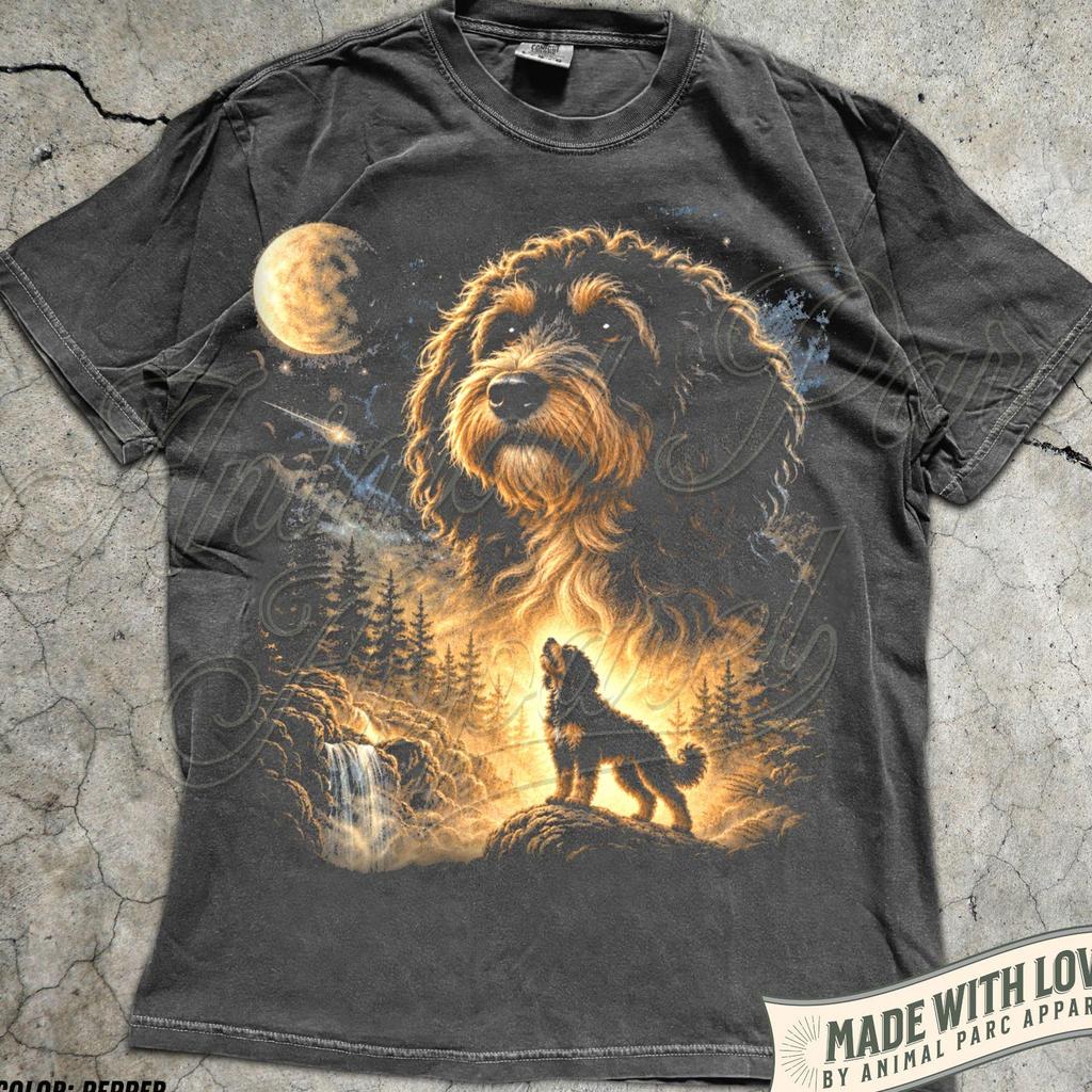 Doodle Howling To The Moon T-Shirt, 90s Retro Comfort Colors® Dog Tee, Vintage Animal Graphic Tee, Doodle Gift, Full Moon Doodle Dog Lover
