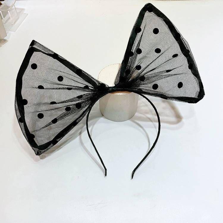 High-End Černá Puntíkovaná Mašle Čelenka do Vlasů - 2023 Trendy Celebrity Styl