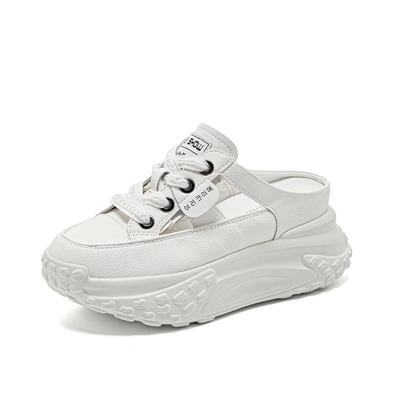 

Baotou inner height increase half slippers women s summer wear 2025 new fashion thick-soled lazy cool slippers half tray women s shoes 34 белый