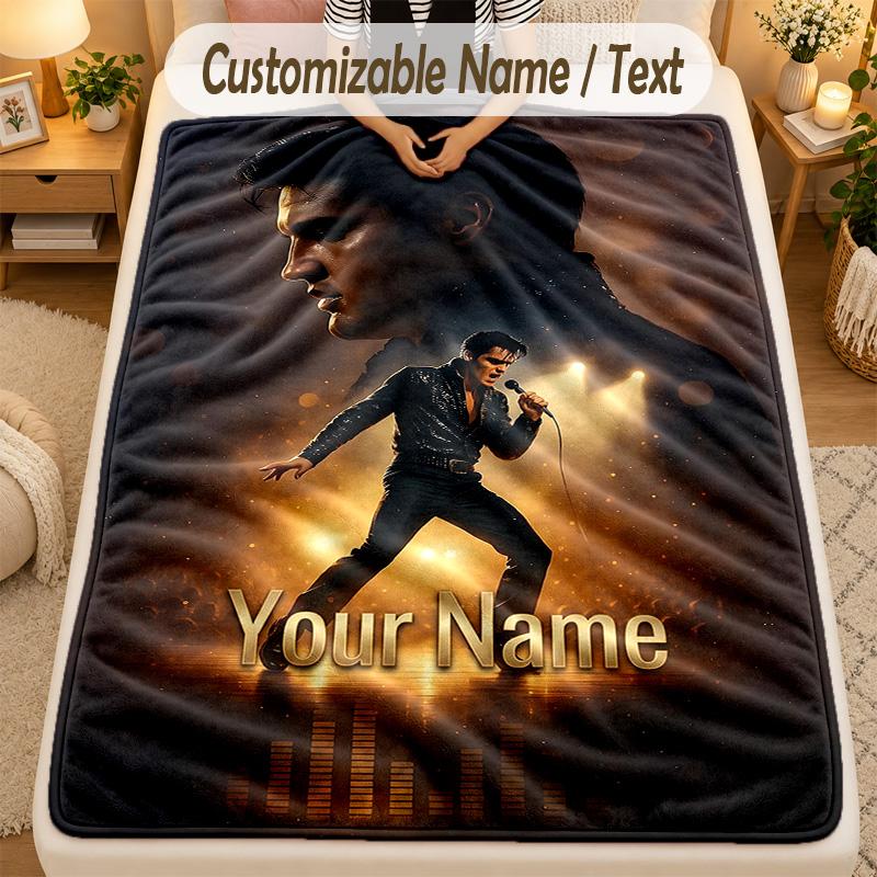 Flannel BlanketElvis Presley Custom Name Text Personalized Soft Warm Throw Blanket Home Decor Gift