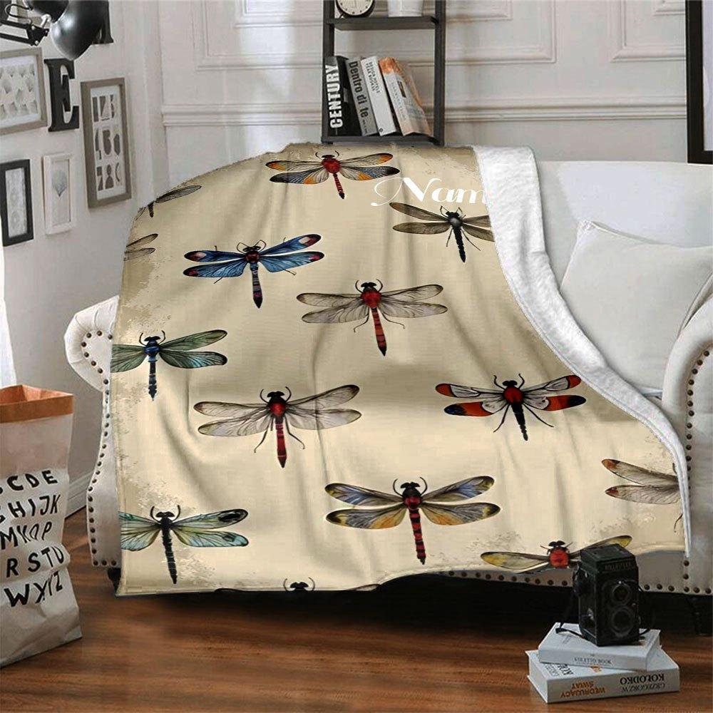 Dragonfly Pattern Home Customize Your Name Blankets Soft And Cozy For All Seasons Perfect For Picnics Sofa Office Bed Living Room Ideal Gift For