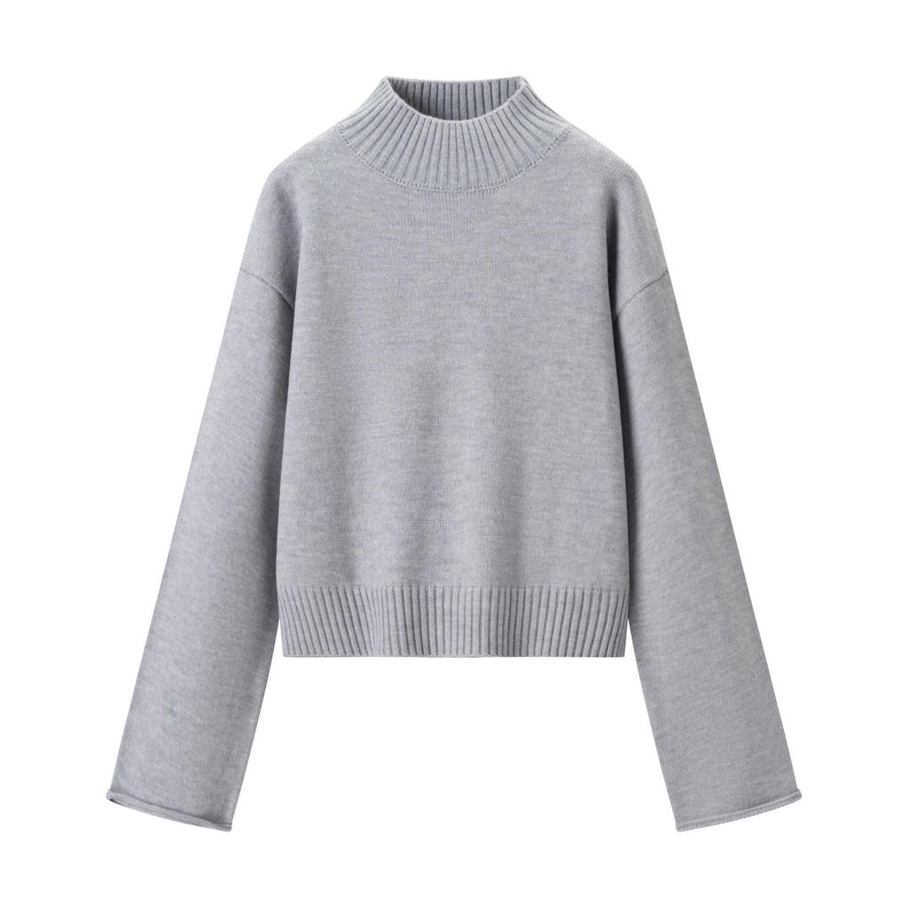 Korean Style Solid Color Casual Stand Collar Loose Knit Cardigan