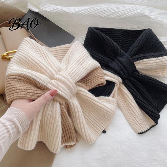 Comfortable Neck Wrap for Home Office Knitted Warmer Scarf Women, Winter Cold Weather Windproof Gaiter, Cross Interleaved Buckle Contrast Color Shawl
