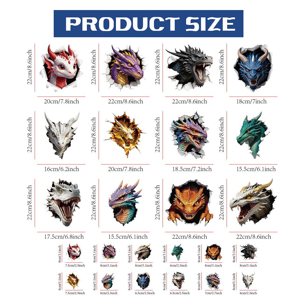 24Pcs 24 Styles Plastic Heat Transfer Film Logo Stickers Set for DIY T-Shirt Dragon 80~220x60~220mm 1pc/style