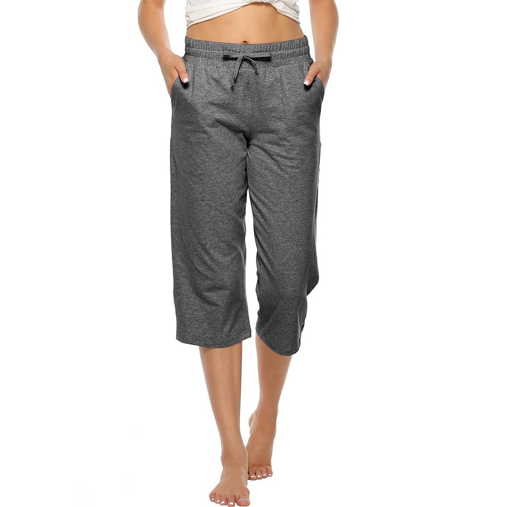 Women's Fashion Casual Color Elastic Waist Drawstring Cropped Pants