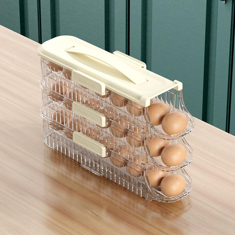 Scatola Porta Uova Tipo Cassetto per Frigorifero Frigorifero Scorrimento Automatico Organizzatore Cucina Organizzatori per la Casa Contenitori Ermetici Cibo