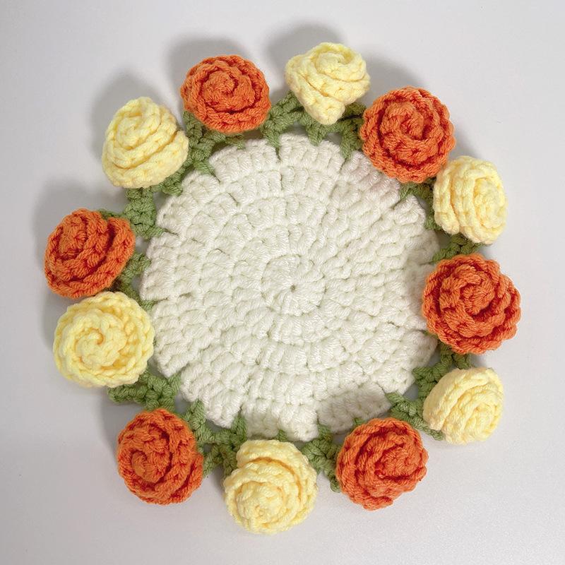 Finished product new cute wind ins small flower coaster placemat thermal insulation mat handmade wool crochet