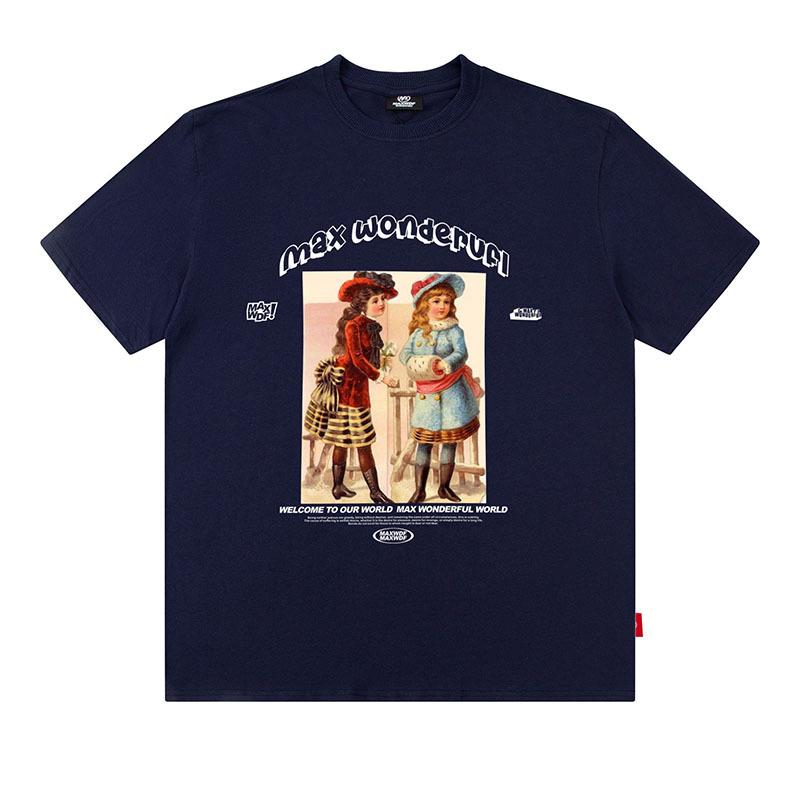 American Trendy Brand Youth Print Ins Men'S Loose Casual Pure Cotton Couple Short-Sleeved T-Shirt Half-Sleeved