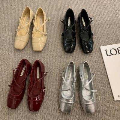 Scarpe Mary Jane da donna Scarpe singole da donna retrò con tacco medio Scarpe da balletto rosse morbide e comode