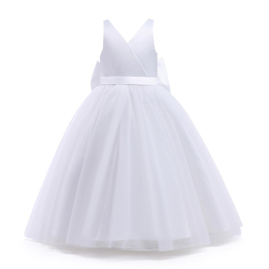 European & American Style Girls' Puffy Satin Mesh Sleeveless Gown for Weddings, Birthdays, & Performances - 2022 Collection