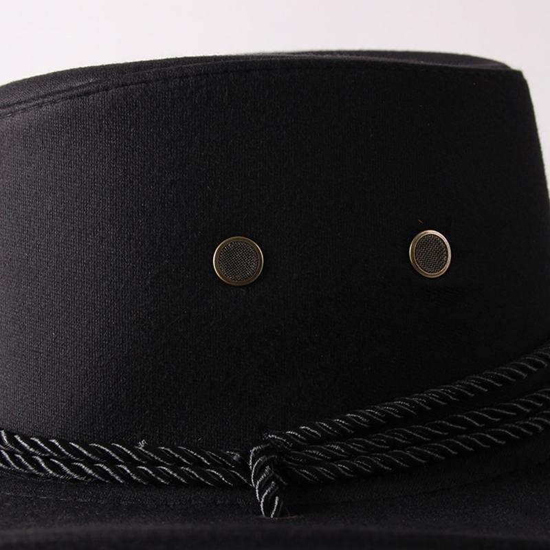 Modischer Western-Cowboyhut mit breiter Krempe und winddichtem Band, Vintage, einfarbig, Jazzhut, vielseitig kombinierbar für Freizeit und Urlaub