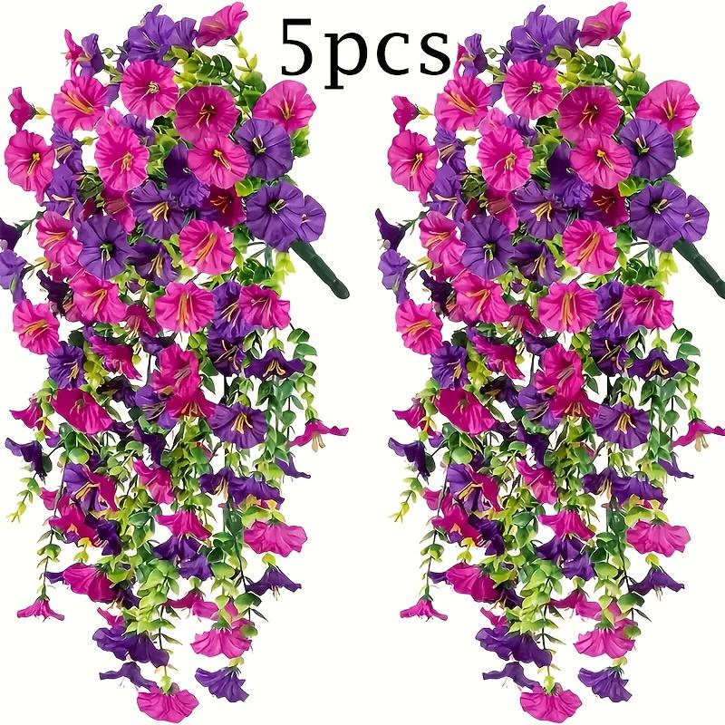 

5pcs Realistic Artificial Morning Glory Vines for Outdoor Decor, Fade-Proof Hanging Flowers Kit with Large Area Coverage - Perfe