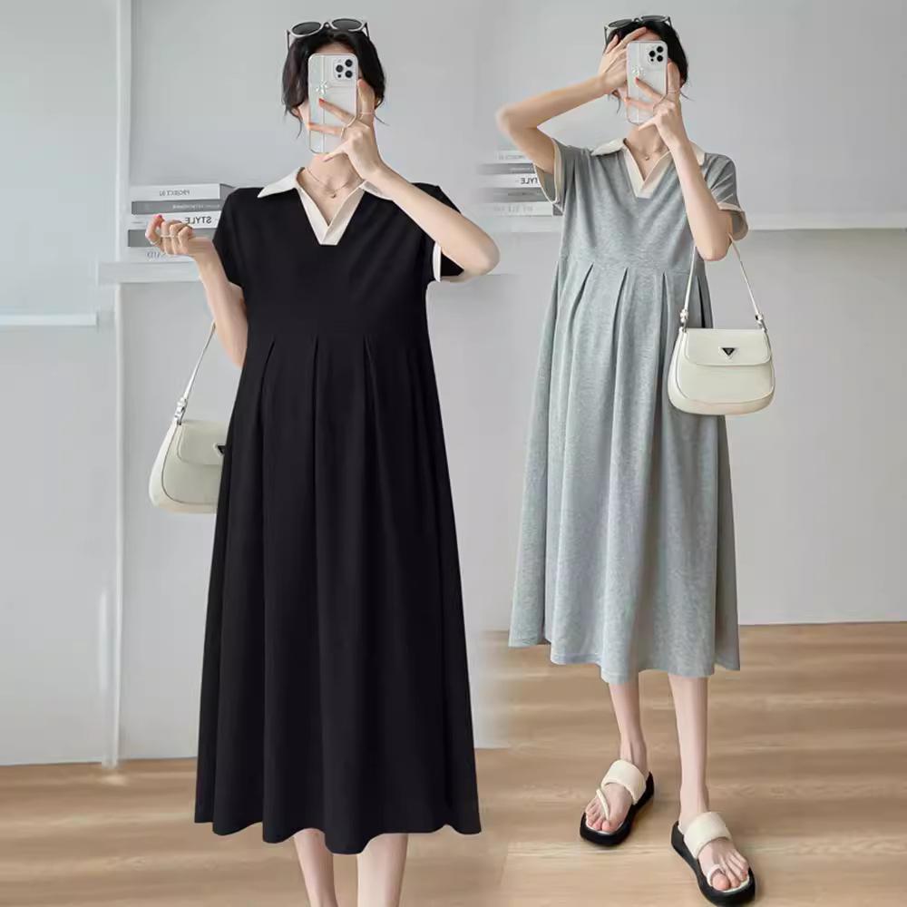 Neues Sommer-Colorblock-Umstands-Polokleid - Locker gefaltet, Bauchbedeckend, Große Größen