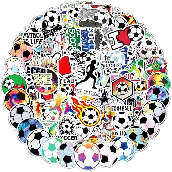 100 PCS Cute Soccer Stickers, Water Bottle Stickers for Kids Teens, Waterproof Vinyl Laptop Kids Stickers for Laptop, Bumper, Skateboard, Guitar 100 Pcs Soccer