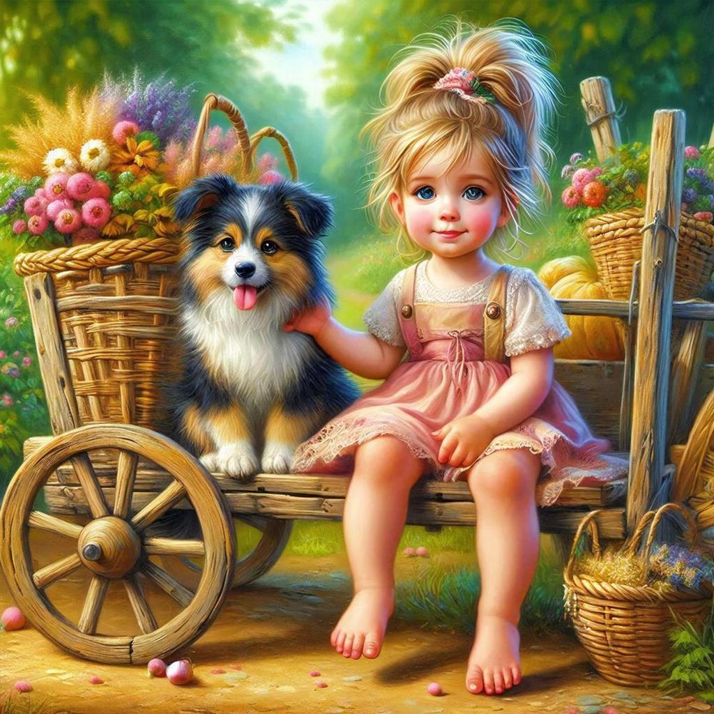 Animal and Girl Full DIY 5D Round Drill Diamond Art Diamond Painting for Adults/Beginners Gift Idea Home Wall Decor 40x40cm