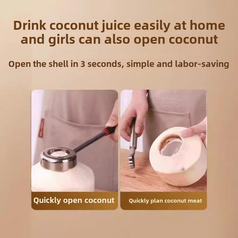 Stainless steel coconut opener 3-piece set,rubber hammer and scraper,easy to use,coconut chicken,coconut ice cream,coconut juice
