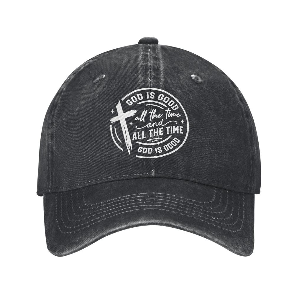 God Is Good All The Time Bible Quote Baseball Cap Distressed Denim Washed Jesus Christian Sun Cap Men Women Adjustable Hats