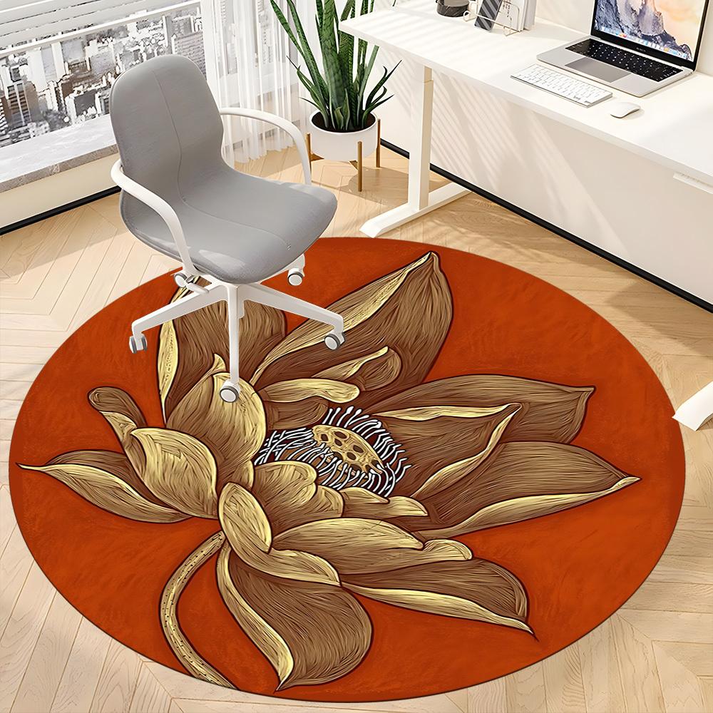 1pc Lotus Bloom Office Round Area Rug,  Mat Suitable For Office, Under Office Chairs Bedroom Living Room Home Decor, Room Deco