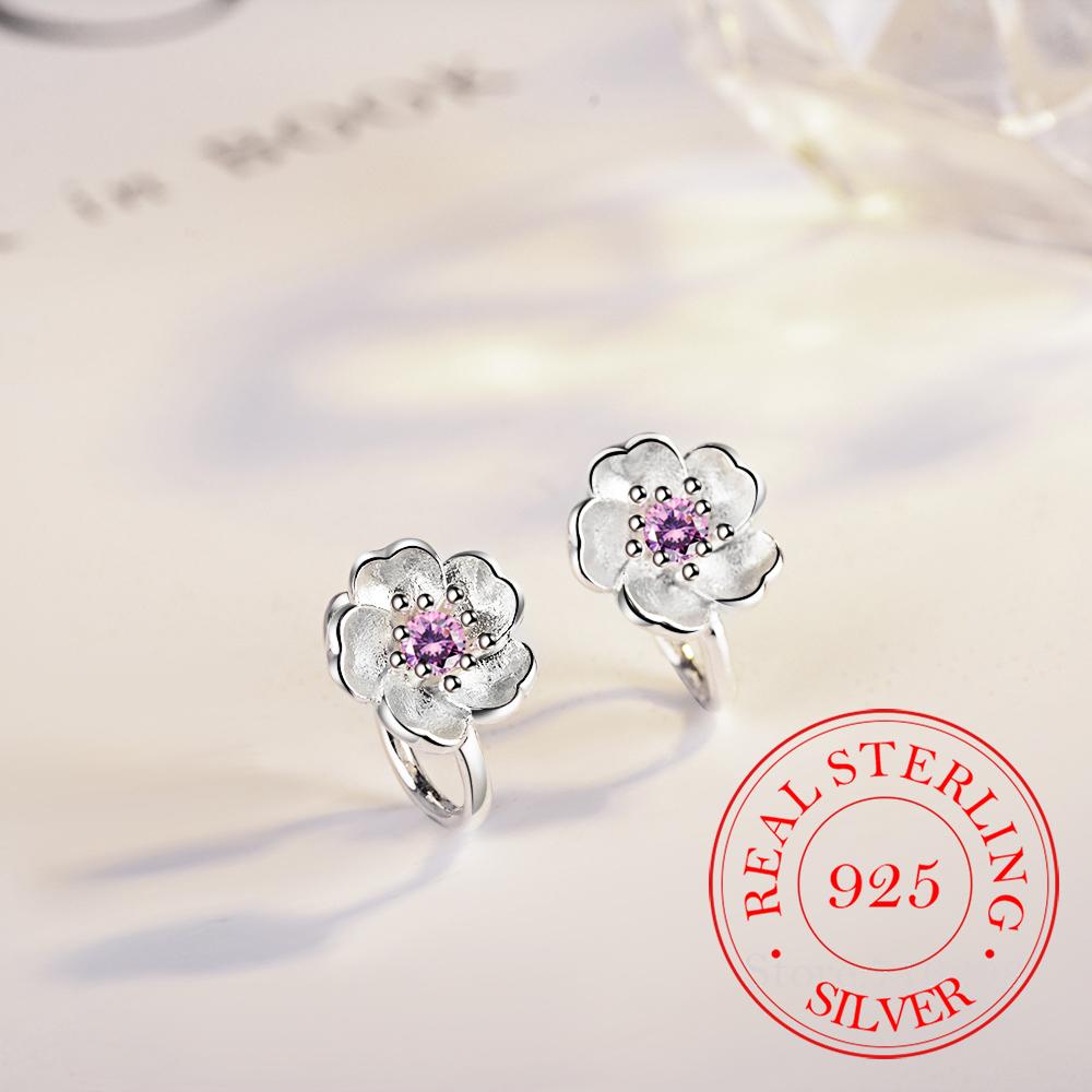 

Cute 925 Sterling Silver Cherry Blossoms Flower Set Pink Cz Hoop Earrings For Women Girls Kids Jewelry Orecchini Aros Aretes фіолетовий