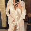 New Sexy V Neck Ruffled Long Sleeve Chiffon Tunic Beach Cover Up Cover-ups Beach Dress Beach Wear Beachwear Female Women V5976