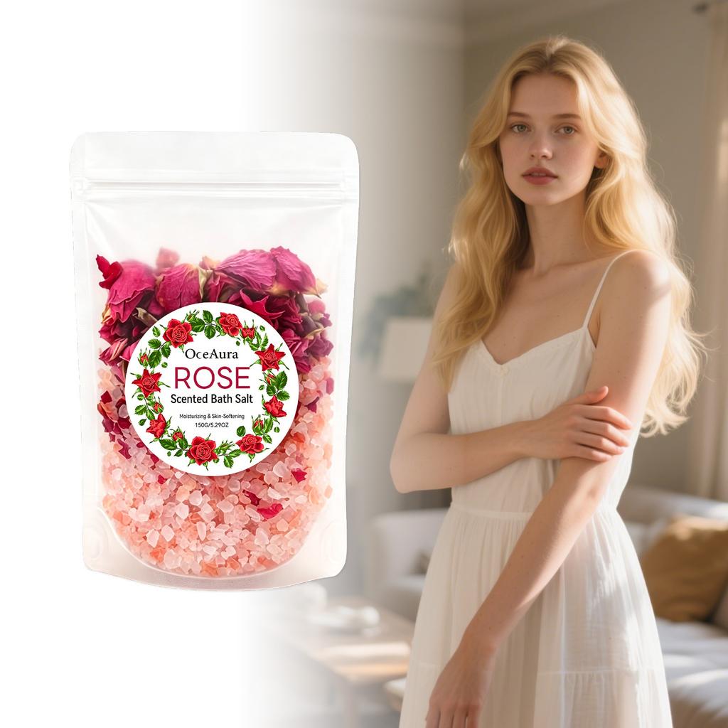 OCEAURA Rose Dried Flower Bath Salt Gentle Exfoliation Soften Skin Refreshing Non-Greasy Long-Lasting Fragrance 150g