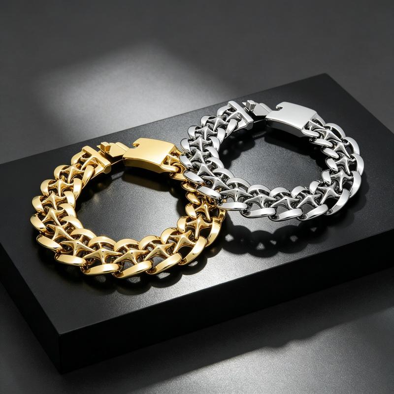 Men's Bracelets 19MM Width Hollow Cuban Chain Bracelet for Man Waterproof 316L Stainless Steel Jewelry Gifts for Him Boyfriend