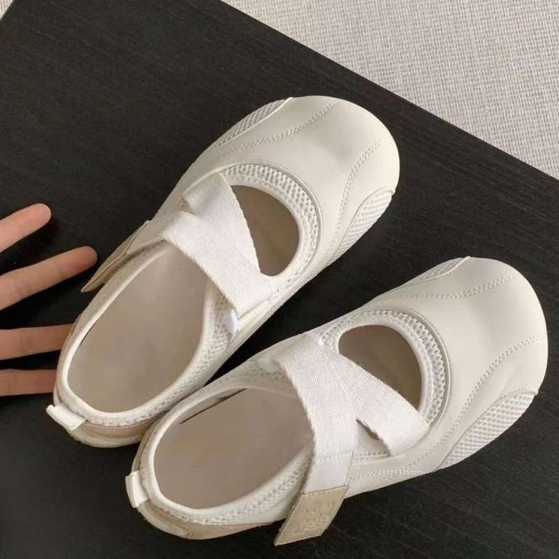 2025 summer new puff single shoes Velcro Mary Jane flat thin soft sole fashion versatile casual board shoes