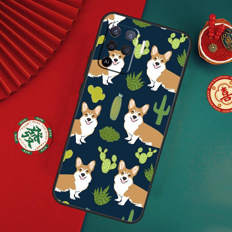 Cartoon Corgi Dog Case For Oppo A76 A16 A96 A17 A60 A40 A80 A98 A58 A78 A18 A38 A57 A74 A54 A94 A15 A5 A6 Pro