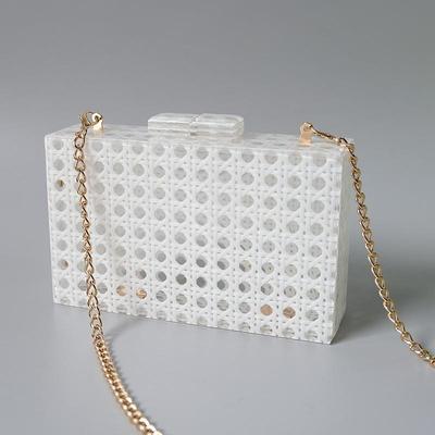 New Trendy Bags Fashion Women Handbags White Rattan Solid Acrylic Luxury Party Evening Bag Woman Casual Cute Box Clutch Purse