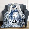 Snowman In Winter Wreath With Blue Scarf And Hat Gift Customizable Blanket Personalized Name Warmthful Decor Throw For Sofa Couch Office Bed Picnics