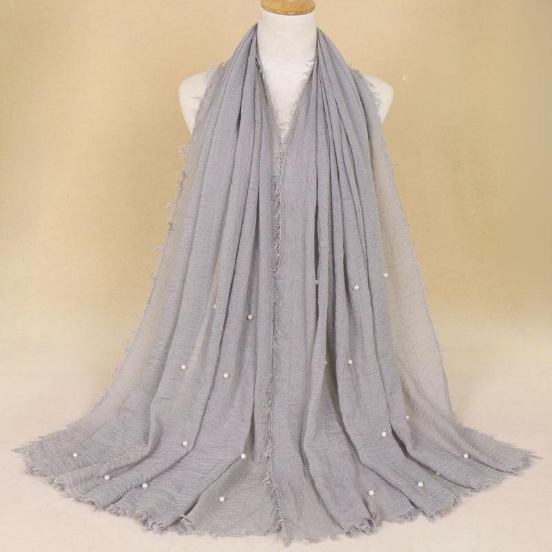 New Pearl Cotton Linen Tassels Scarf For Women Girls Autumn Retro Edge Sunscreen Scarves Soft Foulard Viscose Female Wrap Shawls