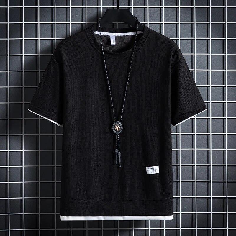 

Летняя мужская повседневная футболка, мужская спортивная футболка, однотонная, свободный стиль, размер XXXL чёрный