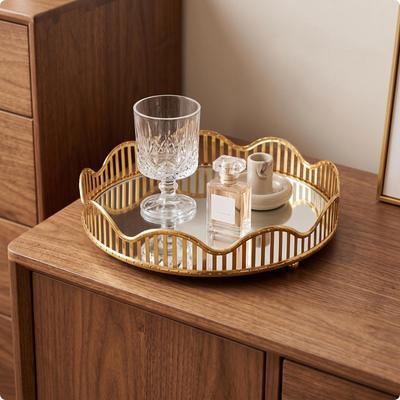 Round Vanity Tray Gold Mirror with Metal Frame Circular for Tabletop