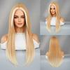 European American Women's Fashionable Wig With Skunk Stripes Milk Tea Gilded Layer Second Length Straight Hair Dyed Gold Synthetic Mechanism