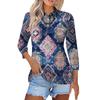 Women's Fashion Casual Lapel Short 3/4 Sleeve Print Shirt Women's Button Up Tops