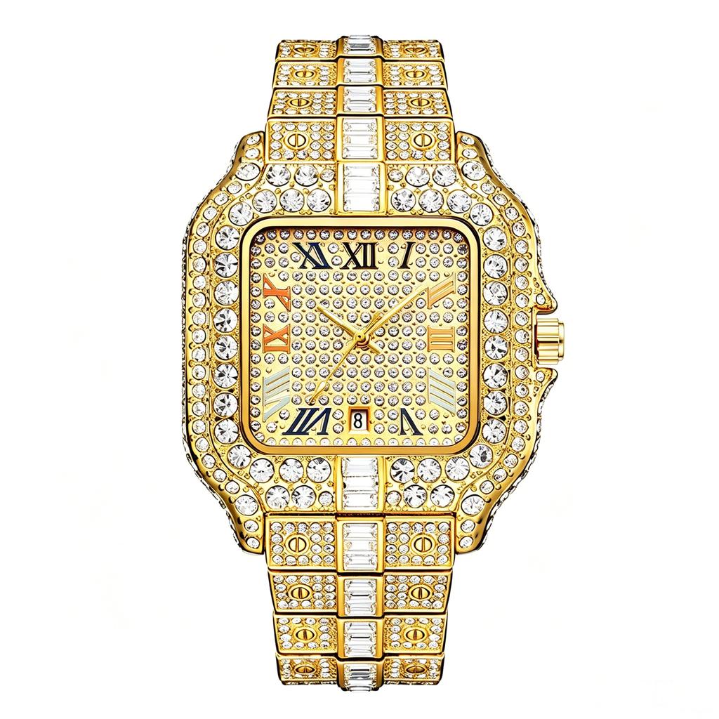 Women's watch, elegant square design, set with zirconia, quartz movement, with calendar function, elegant and fashionable. Ideal