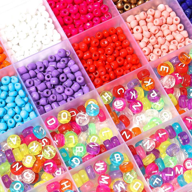 24 Grids 4mm Glass Seed Beads Set Colorful Rice Beads Letter Beads For Jewelry Making DIY Bracelet Necklace Earrings Accessories