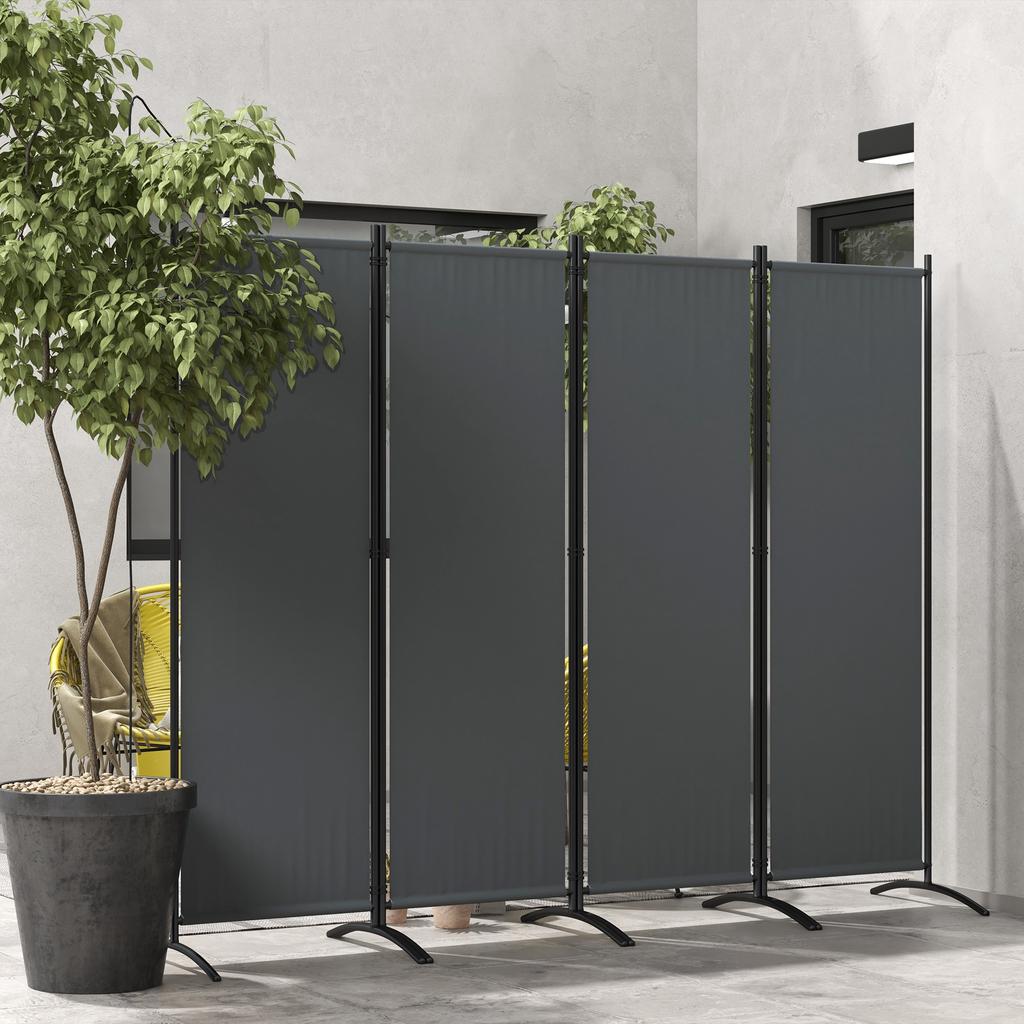 4 Panel Folding Room Divider, 1.7m Privacy Screen with Wide Feet, Portable Freestanding Metal Partition Separator for Office, Living Room, Bedroom