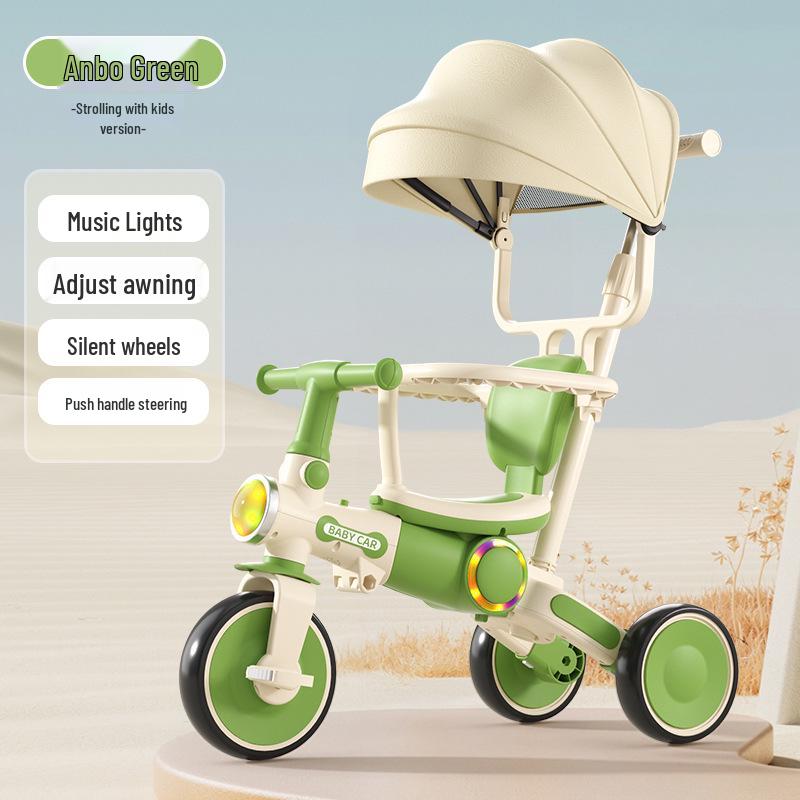 Kids' Tricycle Stroller with Pedal Car, Balance Bike, Music, and Lights for Ages 1-5