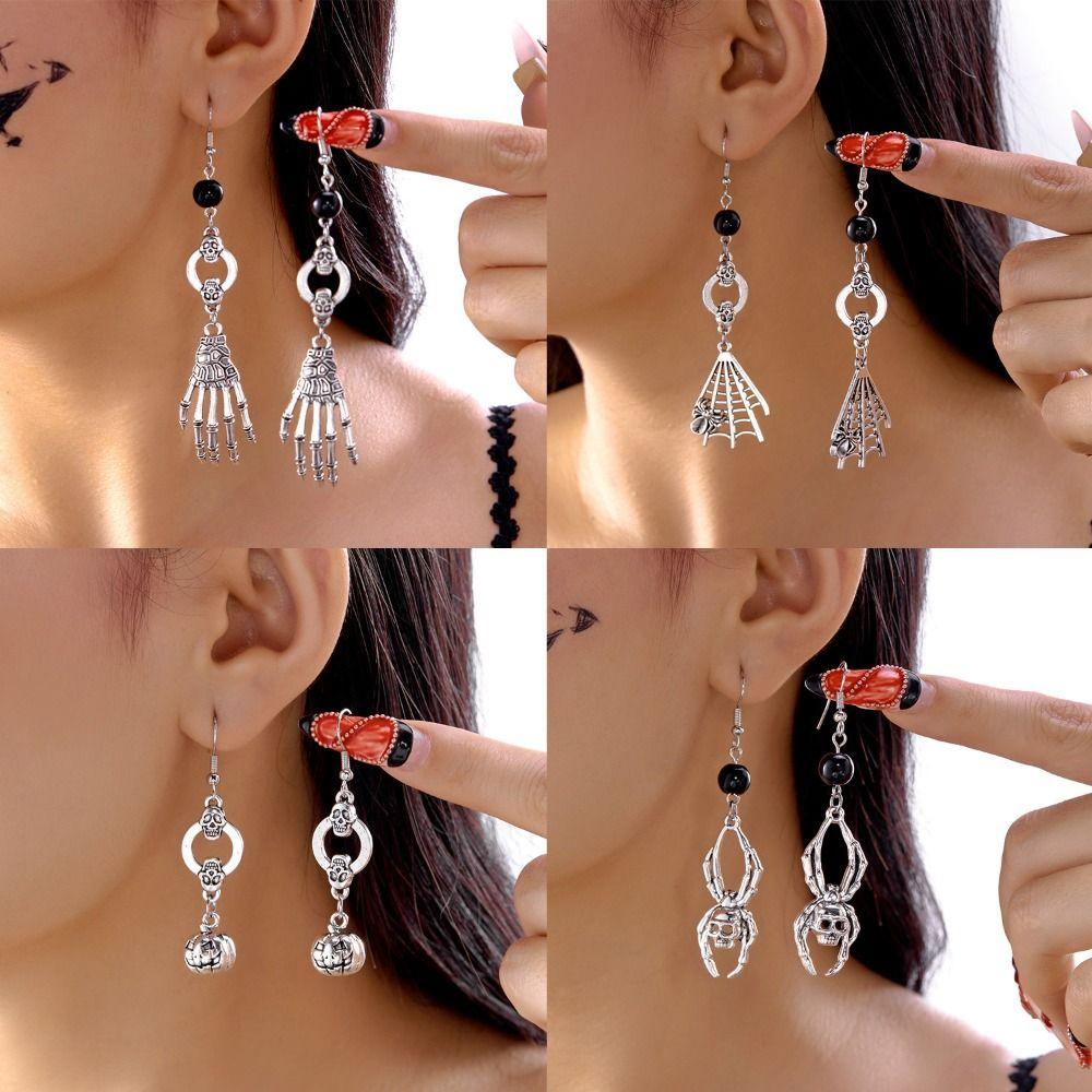 Punk Style Skeleton Pendant Earrings Exaggerate Skull Earrings Halloween Dangle Earrings  Lady