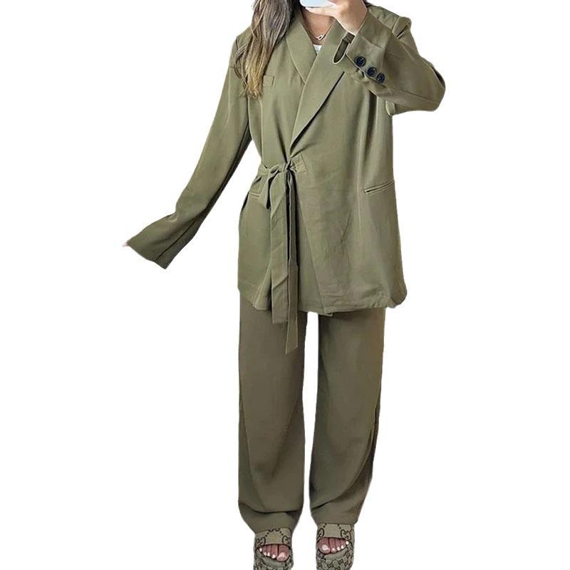 2023 Autumn European & American Solid Color Loose-Fit Fashion Suit & Long Pants Set for Women