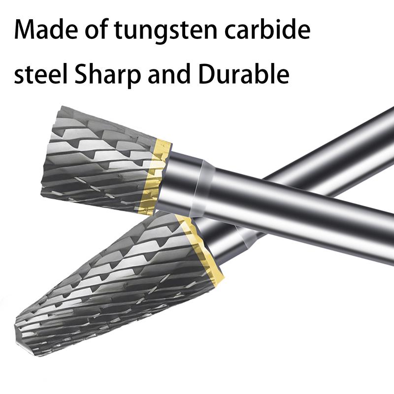 Carbide Burr Set 10PCS 1/8" Shank Double Cut Tungsten Carbide Rotary Burrs Set with Dremel Bits for Metal Wood Carving Polishing