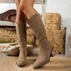 Retro Faux Suede High Heels Boots Women  Autumn Pointed Toe Thick Heeled Cowboy Boots Woman Plus Size Slip On Western Botas