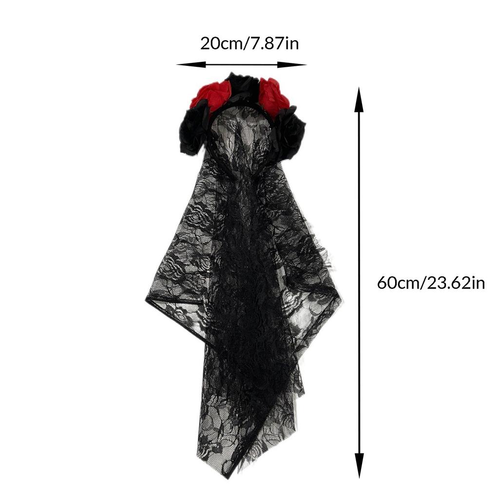 1PCS Halloween Black Veil Halloween Simulation Flower Headband Wedding The Dead Costume Cosplay Party Headwear Accessories