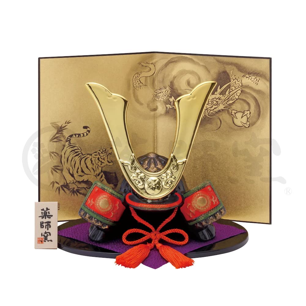 Kinsai Shusse Helmet Gold and Dragon and Tiger Folding Satsuki Doll (with Screens) [14cm]