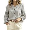 Women's Striped Ruffle Long Sleeve Blouse Casual Top