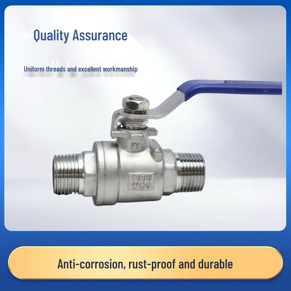 304 Stainless Steel Two-Piece Double Male Thread Ball Valve, Available in 1/2", 3/4", and 1" Sizes