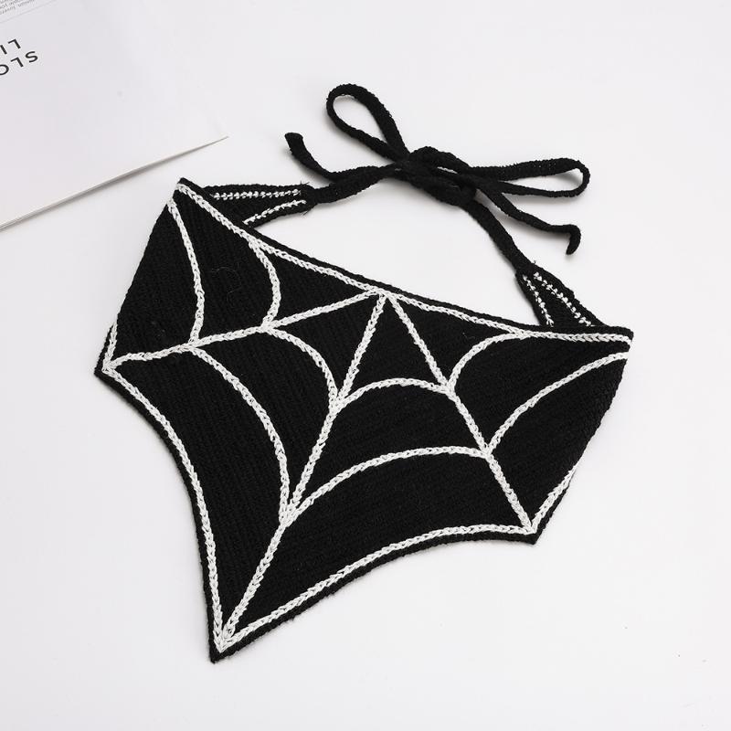 Knitted Cotton Halloween Bat Head Scarf Hat Multifunctional Triangle Scarf Skull Headband for Women Party Cosplay
