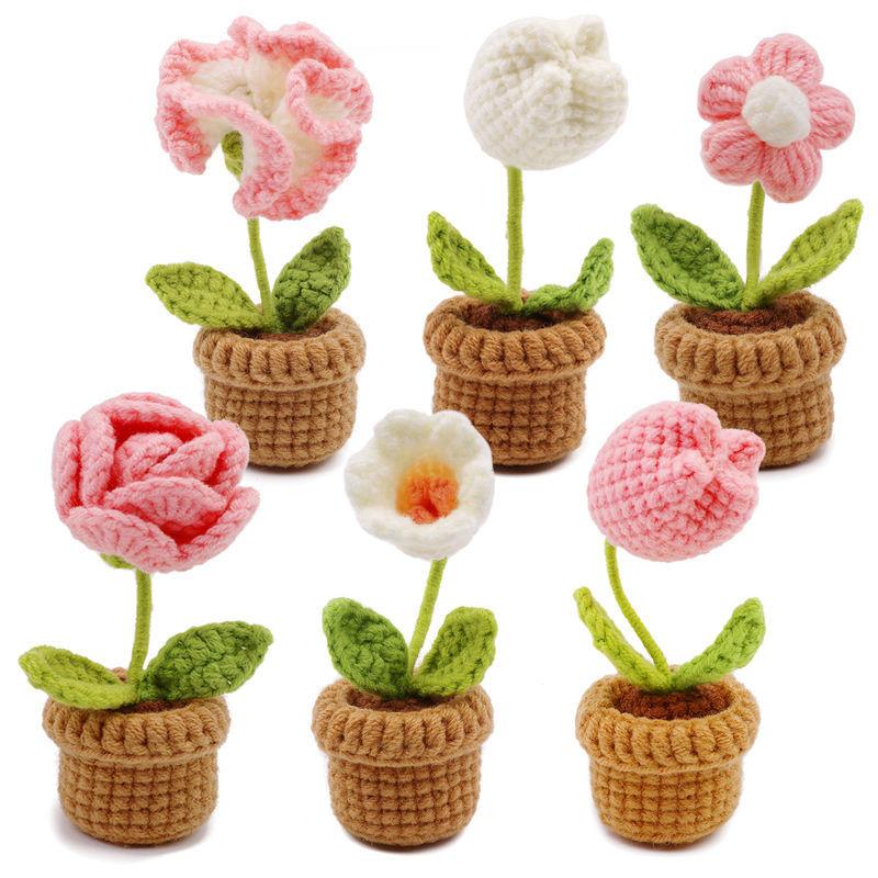 3/6pcs Crochet Potted Flower Kit for Beginners with Video Tutorial Cotton Knitting Yarn Thread Needles Hooks Knit Tool Set